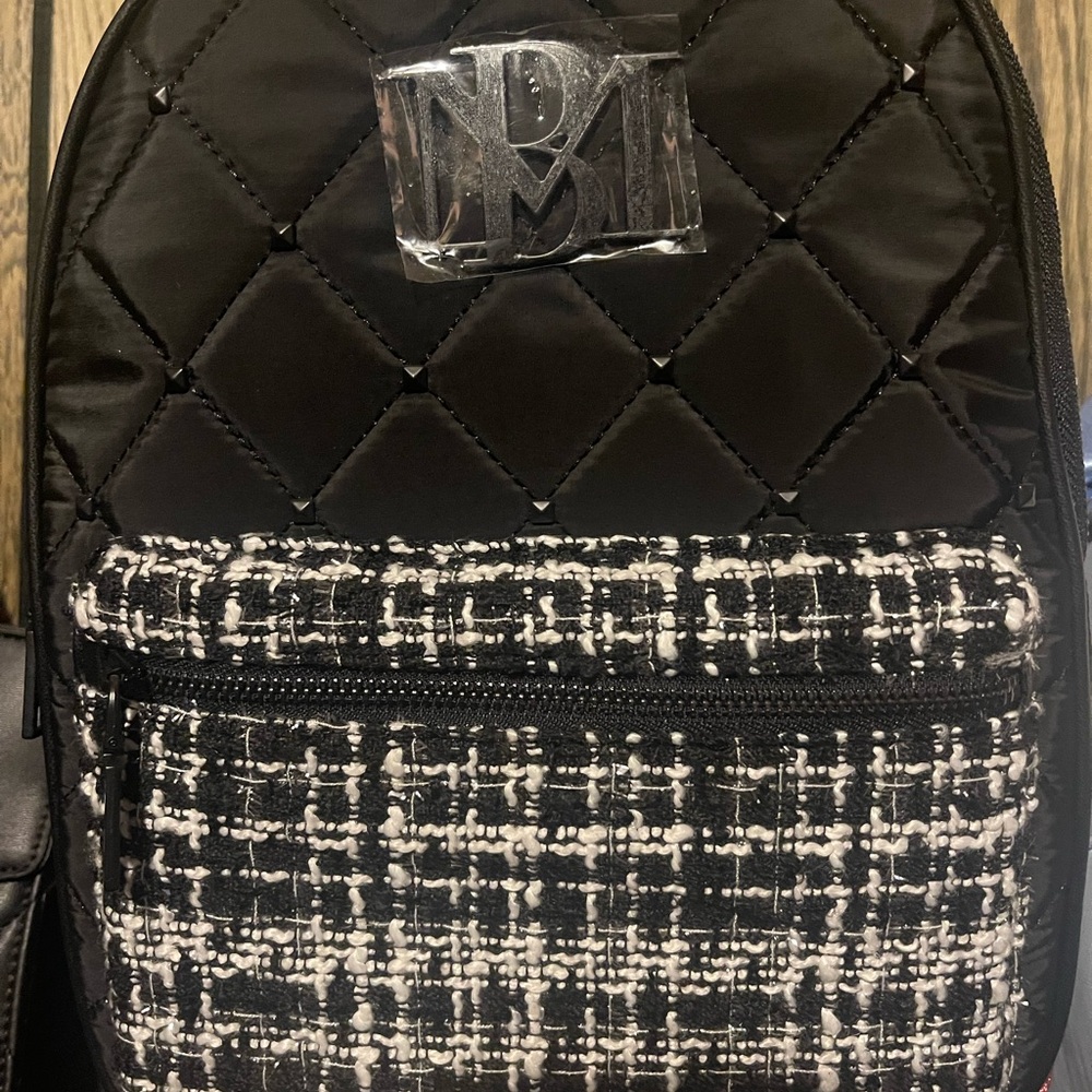 Black Quilted Backpack with Tweed Badgley Mischka